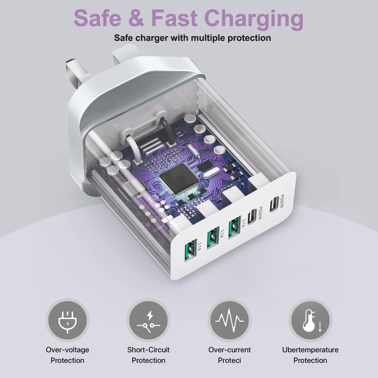 Detalle de USB C Fast Charger 50W 5-Port Plug