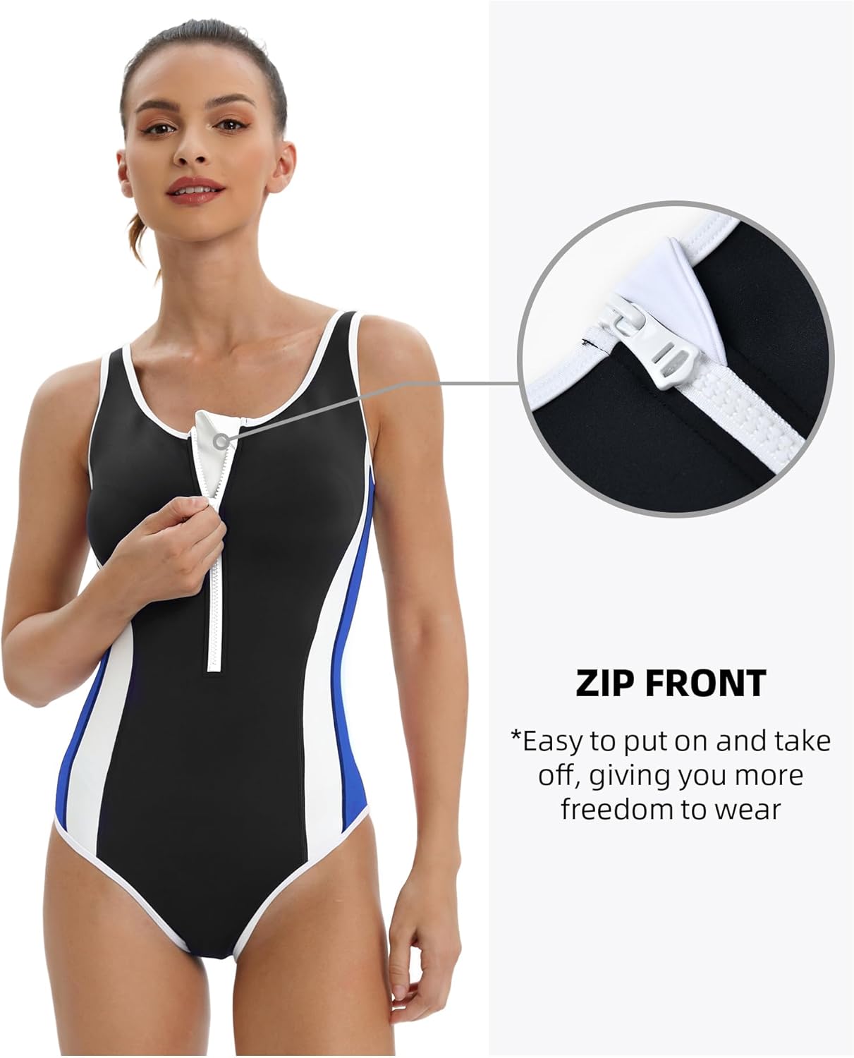 Detalle de Veranobreeze Costume da Bagno da Donna One Piece Nero con Racerback – Comfort e Stile per Allenamento e Più
