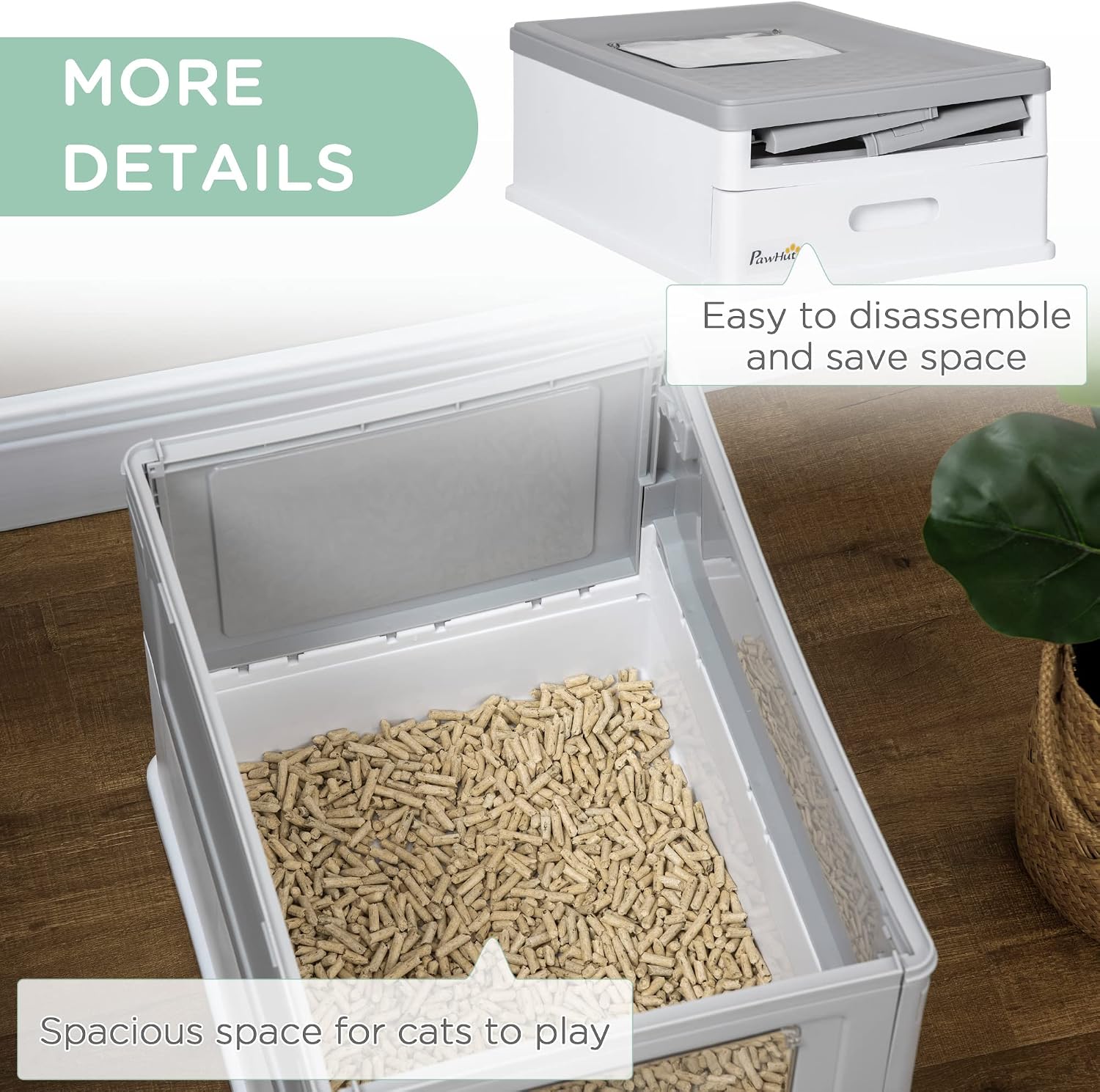 Thumbnail 5 de PawHut Cat Litter Tray with Hood – Enclosed Litter Box with Front Entry, Scoop and Foldable Design