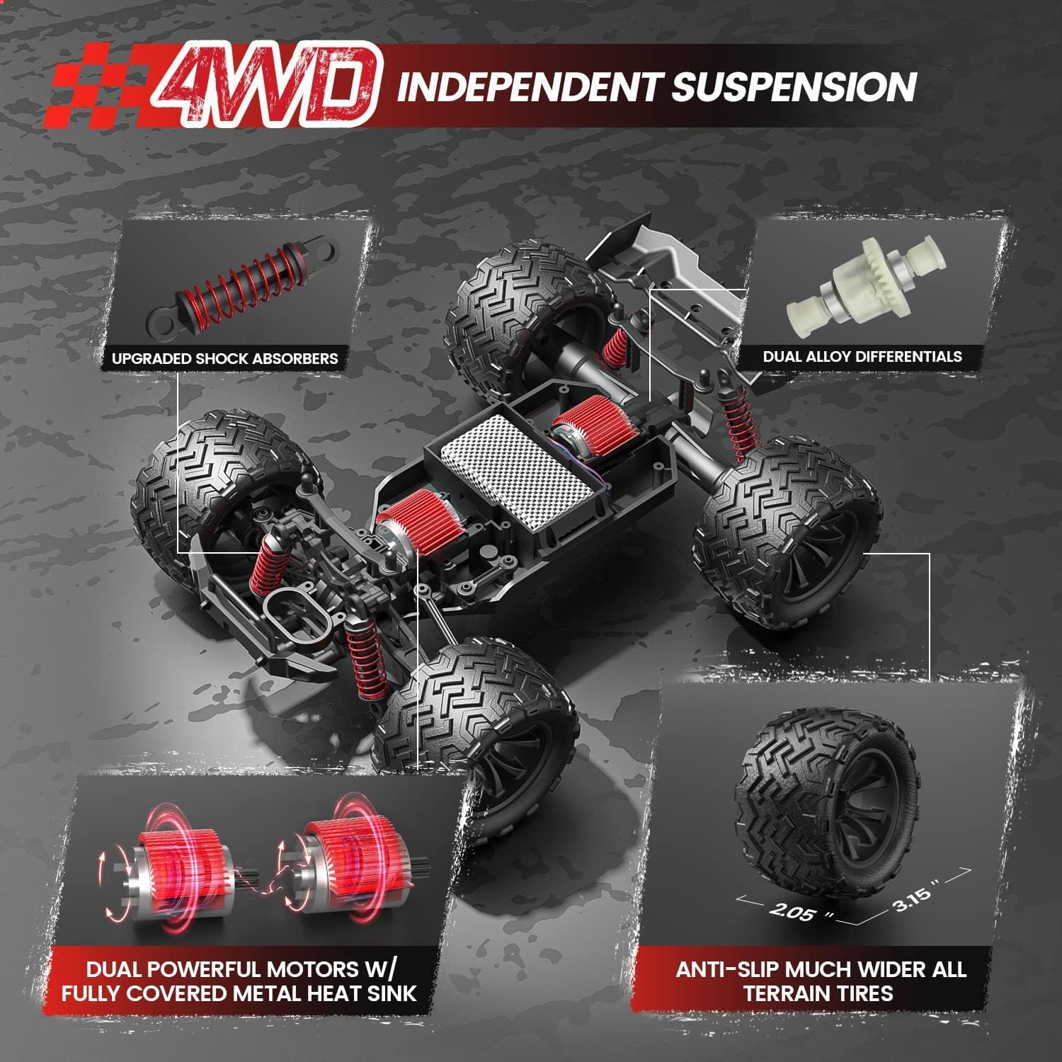 Thumbnail 1 de DEERC Fernsteuerungsauto 1:16 – All-Terrain RC Monstertruck mit 4WD, 40+ km/h, 2 Batterien & LED-Licht