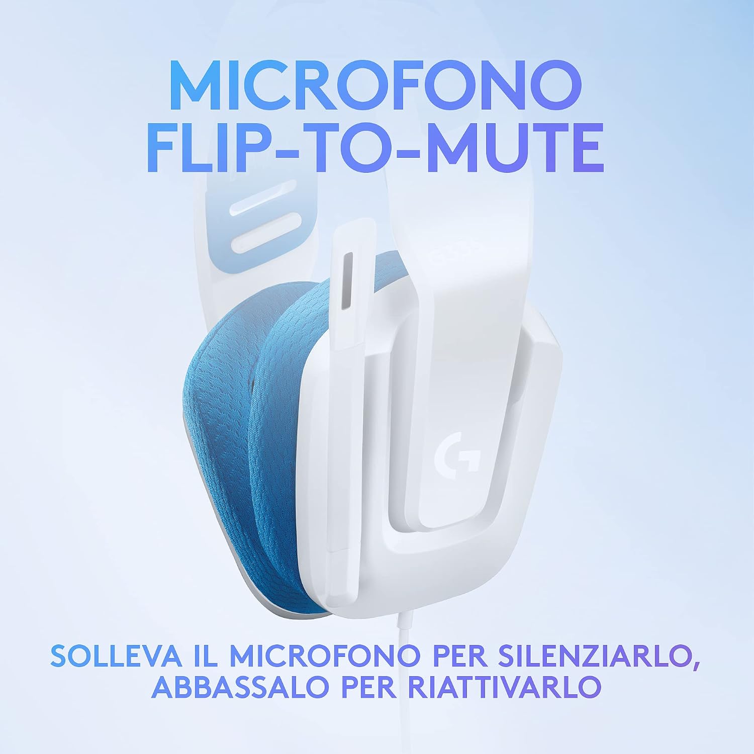 Detalle de Logitech G335: cuffie gaming cablate da 3,5 mm, bianco, comfort memory foam e microfono flip-to-mute