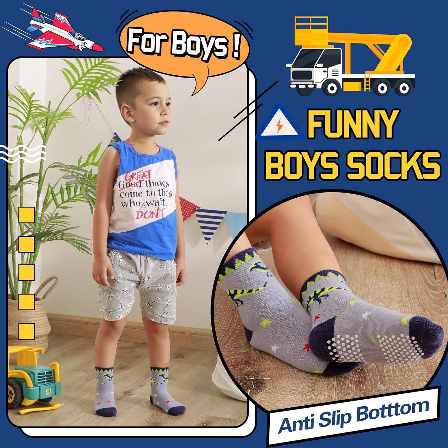 Thumbnail 3 de Welwoos 12 Pairs Baby Boys Grips Socks (Non-Slip, Cartoon Cotton) – toddler anti-skid socks