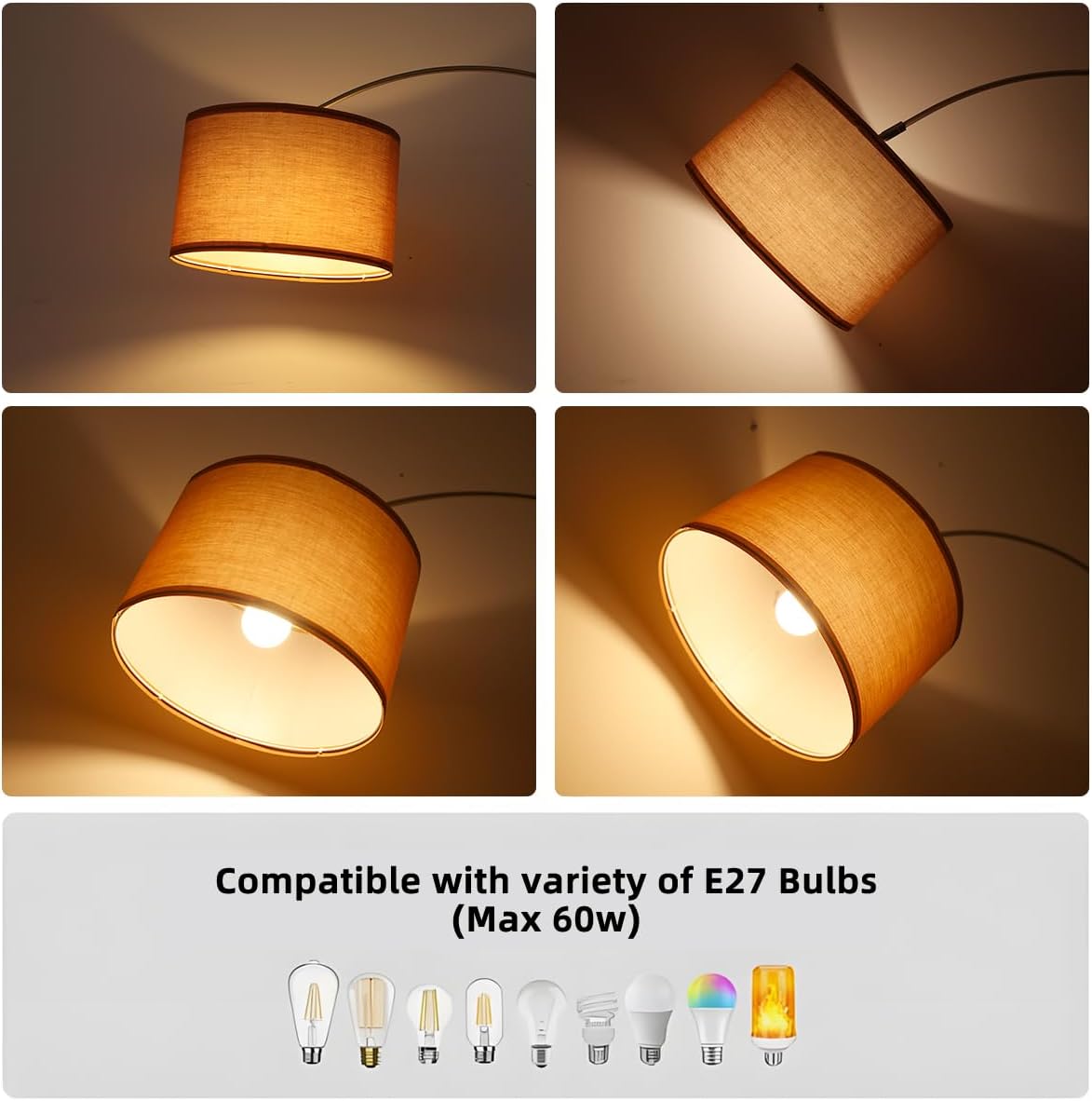Detalle 2 de ANTENLICHT LUNA Bogenlampe Vintage – Bogen-Stehlampe mit Leinen-Schirm, Fußschalter & E27 (3000K)
