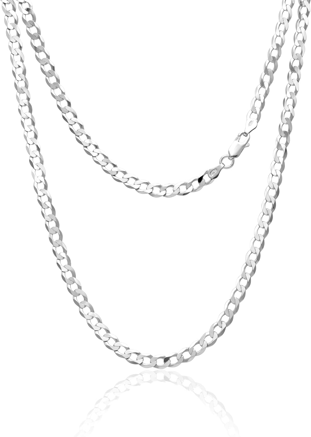 Detalle de Aka Gioielli® Catena Grumetta Piatta 5mm Argento Sterling 925 Rodioato – Collana unisex da 45 cm