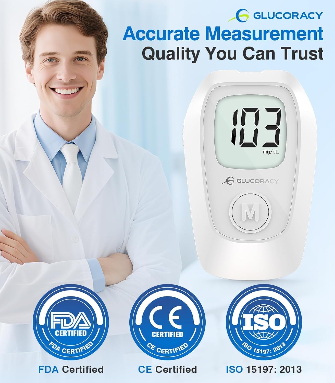 Detalle de Glucoracy G-425 Glucose Monitor Kit with 100 Strips and 100 Lancets