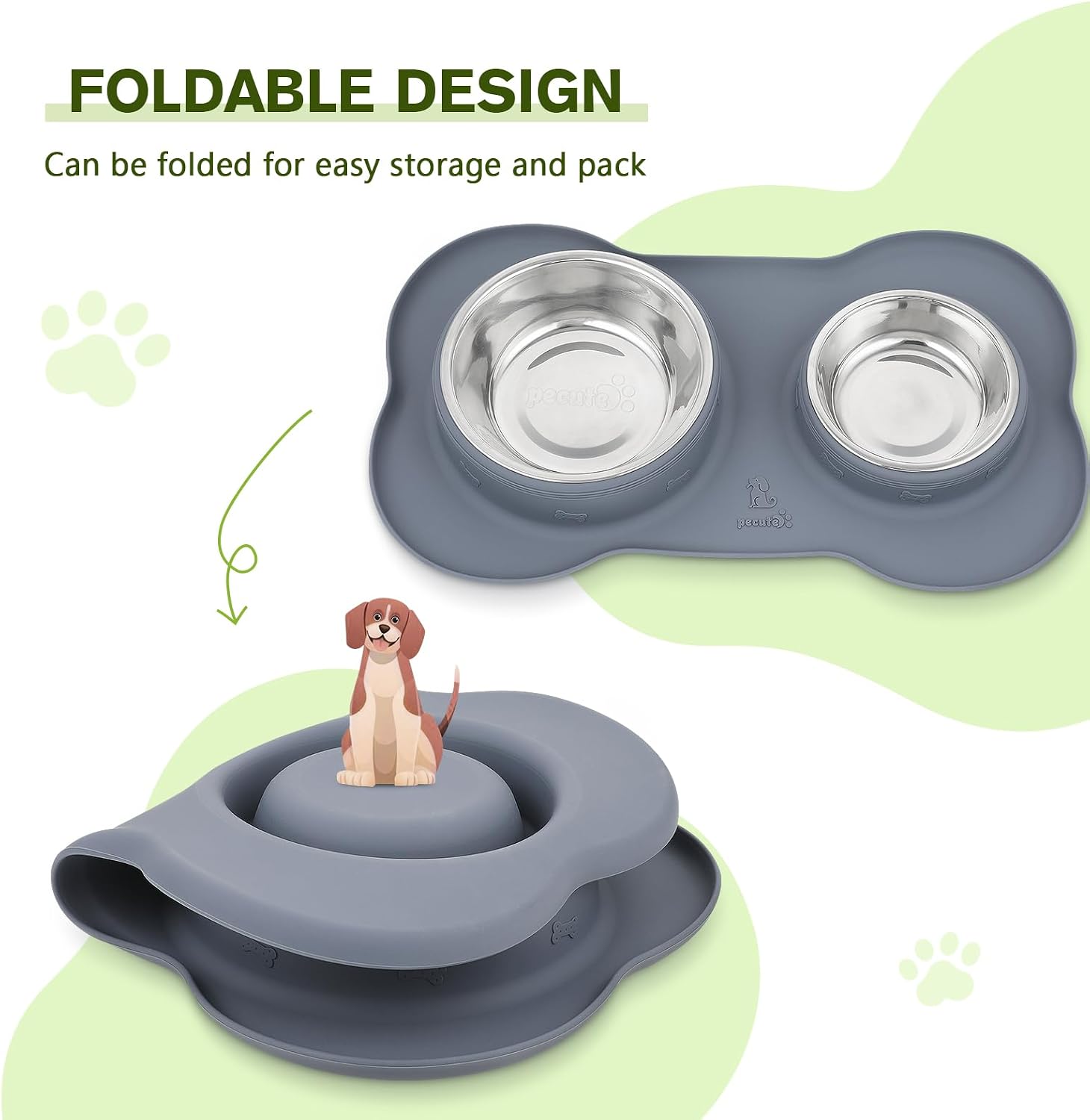 Thumbnail 3 de pecute Dog Bowls Non-Slip: Stainless Steel Double Bowls with Silicone Mat Tray