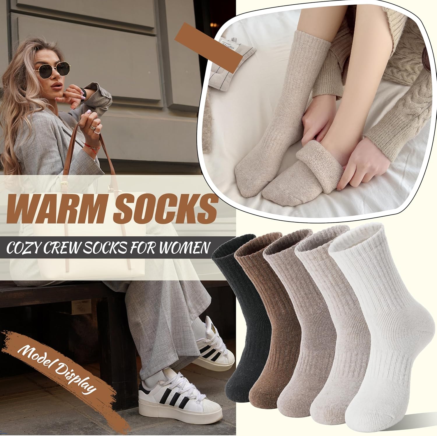 Detalle 2 de EBMORE Merino Wool Socks 5 Pairs — Thermal Crew