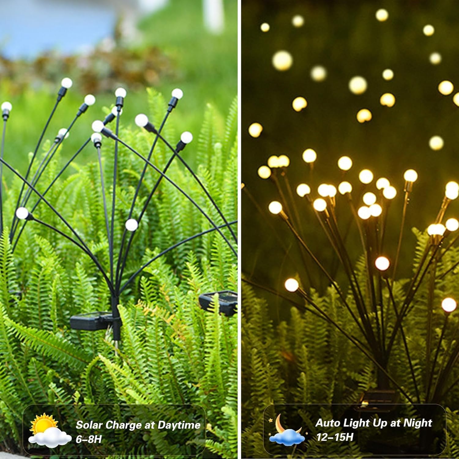 Detalle de Cnulenzt Solar-Lichterkette Outdoor „Glühwürmchen“ (2er-Set, Warmweiß, IP65)