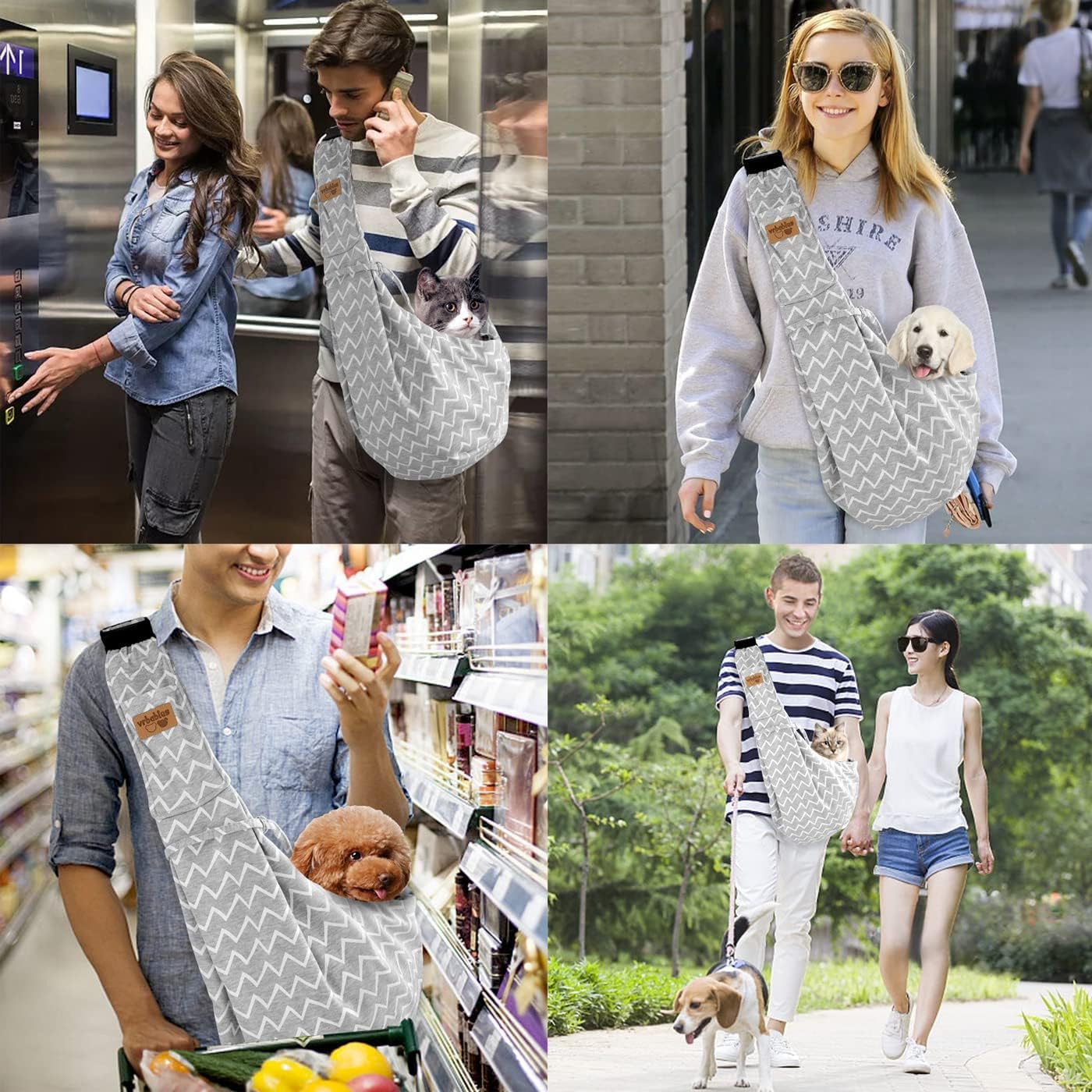 Detalle 2 de Vrbabies Dog Carrier for Small Dogs – Striped Grey, Adjustable Puppy Sling Carrier