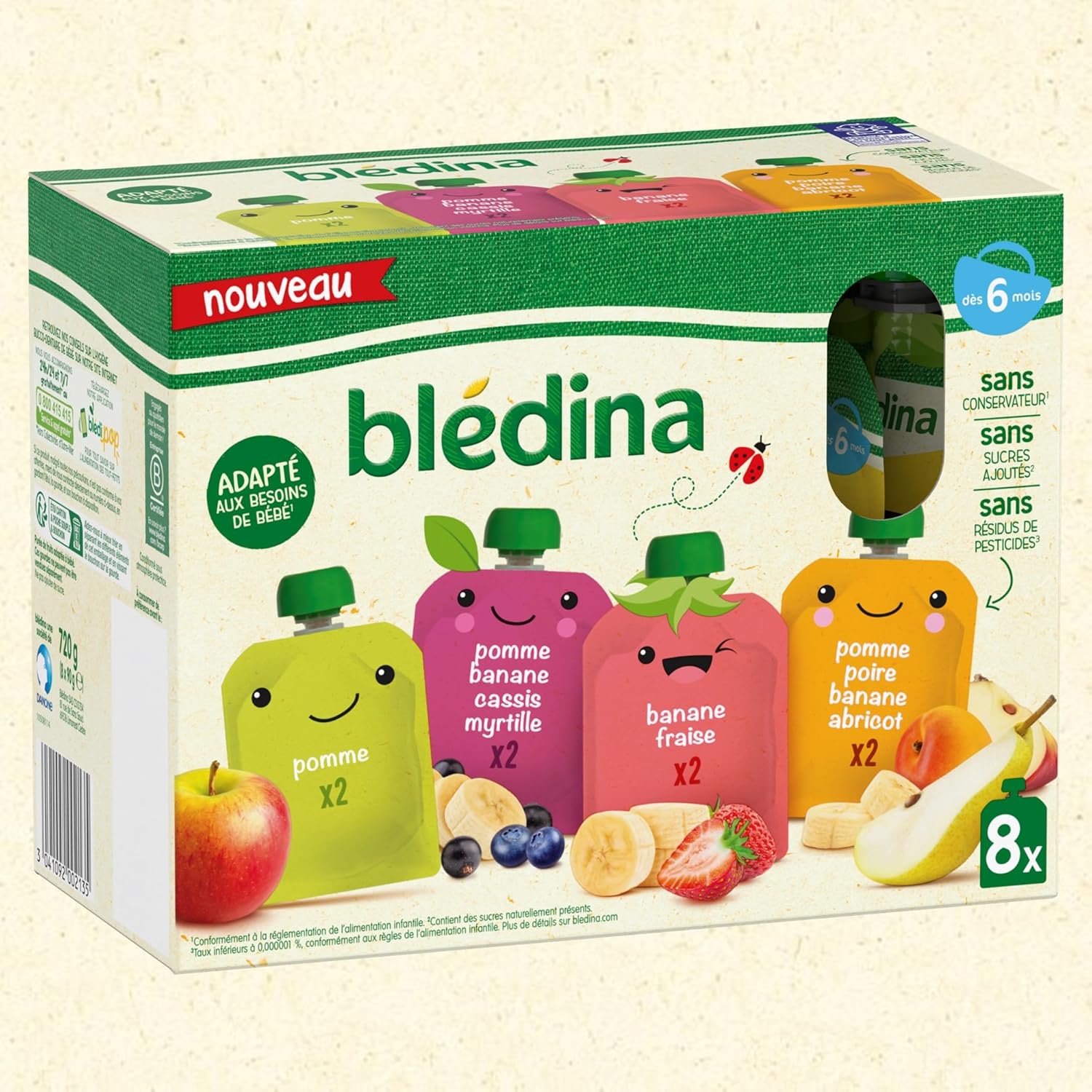 Detalle 2 de BLÉDINA Gourdes purées fruits 32x90 g 🍎