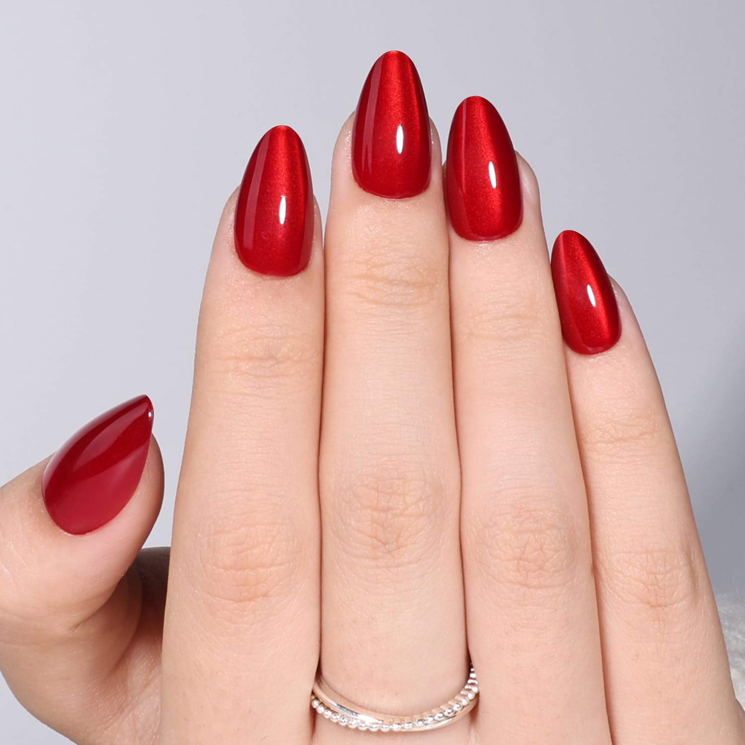 Thumbnail 5 de WiniBeauty Red Cat Eye Press-On Nails, Short Almond Acrylic, 32-Piece Kit