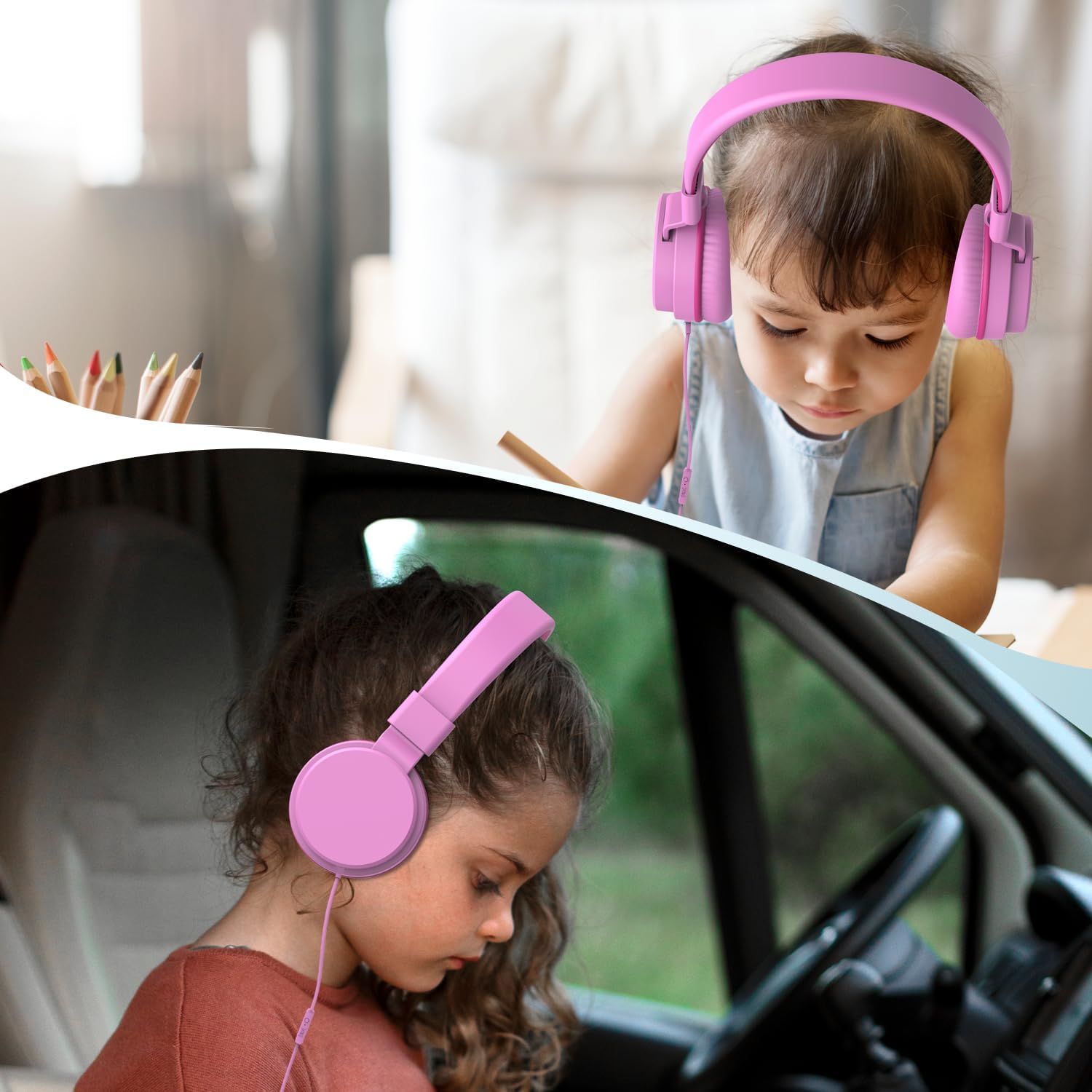 Detalle de Kids Headphones Wired: Safe Volume-Limited On-Ear Headphones for Kids (Pink)