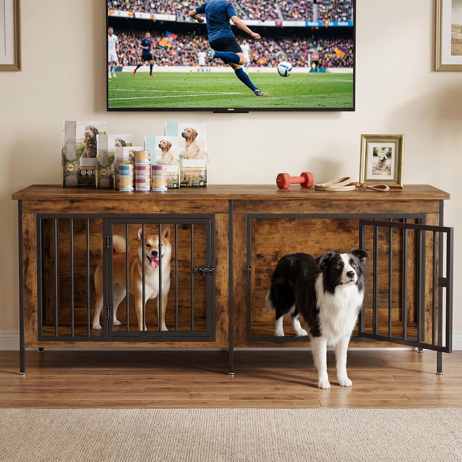 Detalle de NEWBULIG Double Dog Crate Furniture, 63-inch