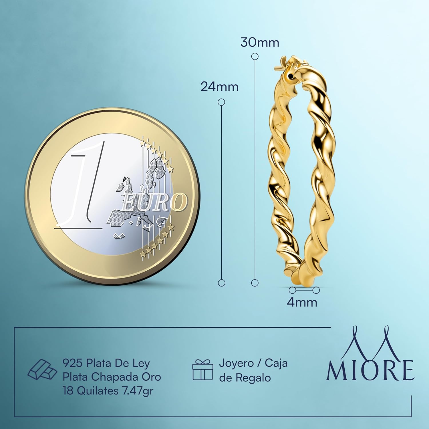 Detalle de Miore Pendientes Aros 30 mm dorados