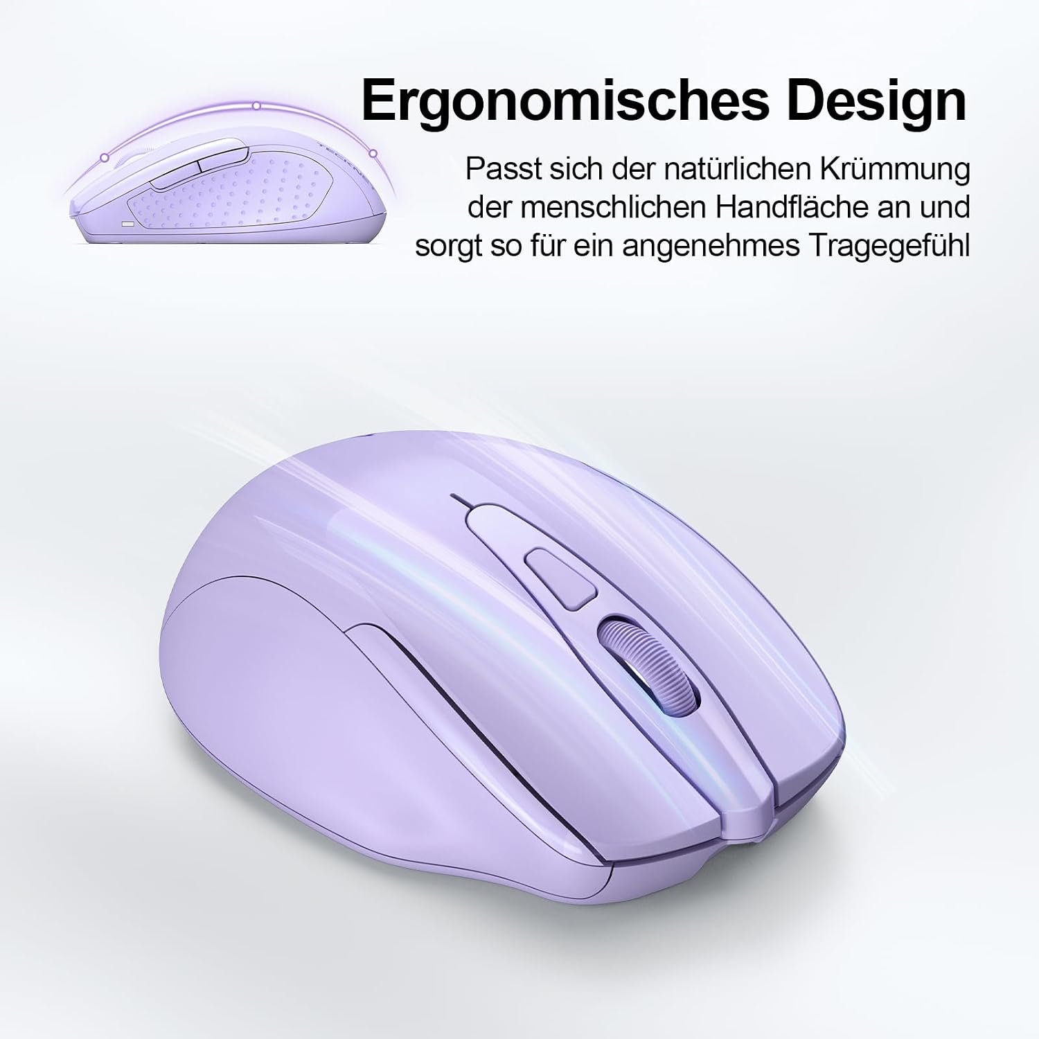 Thumbnail 6 de TECKNET Bluetooth Maus (wiederaufladbar, 3 Modi BT 5.0/3.0 + 2,4G, 4800 DPI) – ergonomisch, leise, lila