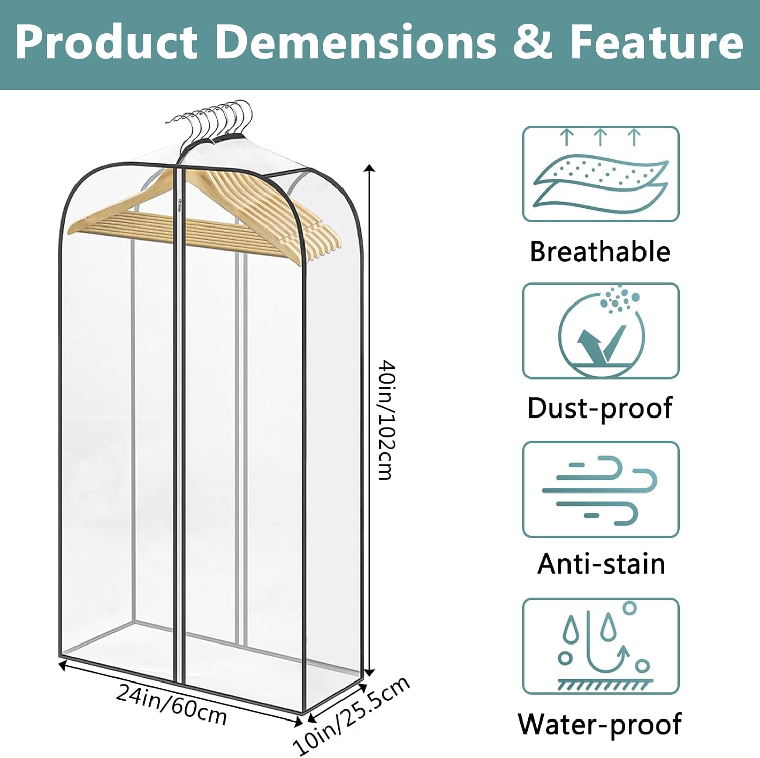 Thumbnail 2 de Wonninek Clear Garment Bags 4 Pack – Extra Wide 25cm Gusset, 102cm Long
