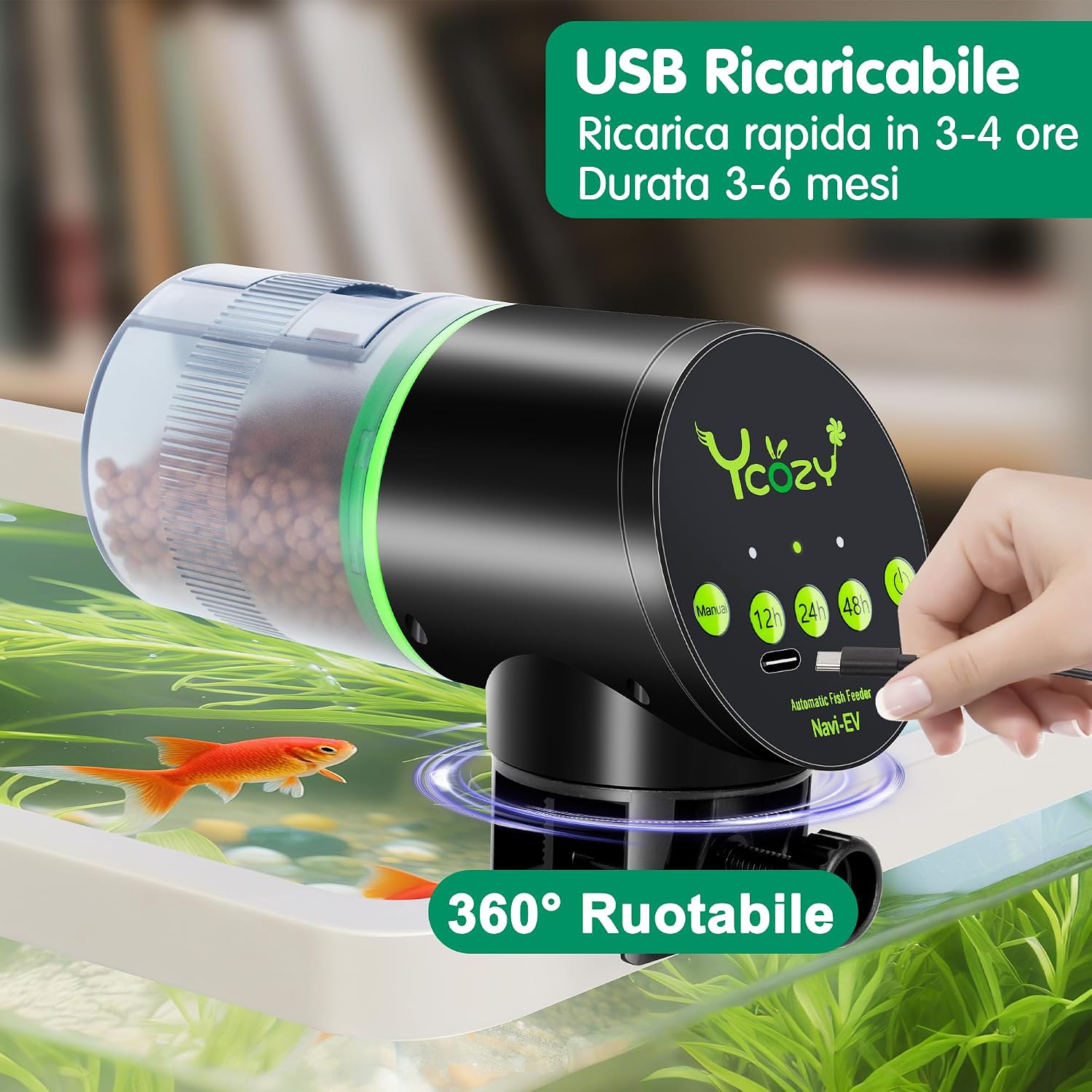 Detalle 2 de Ycozy Mangiatoia Automatica per Acquario programmabile 🎣