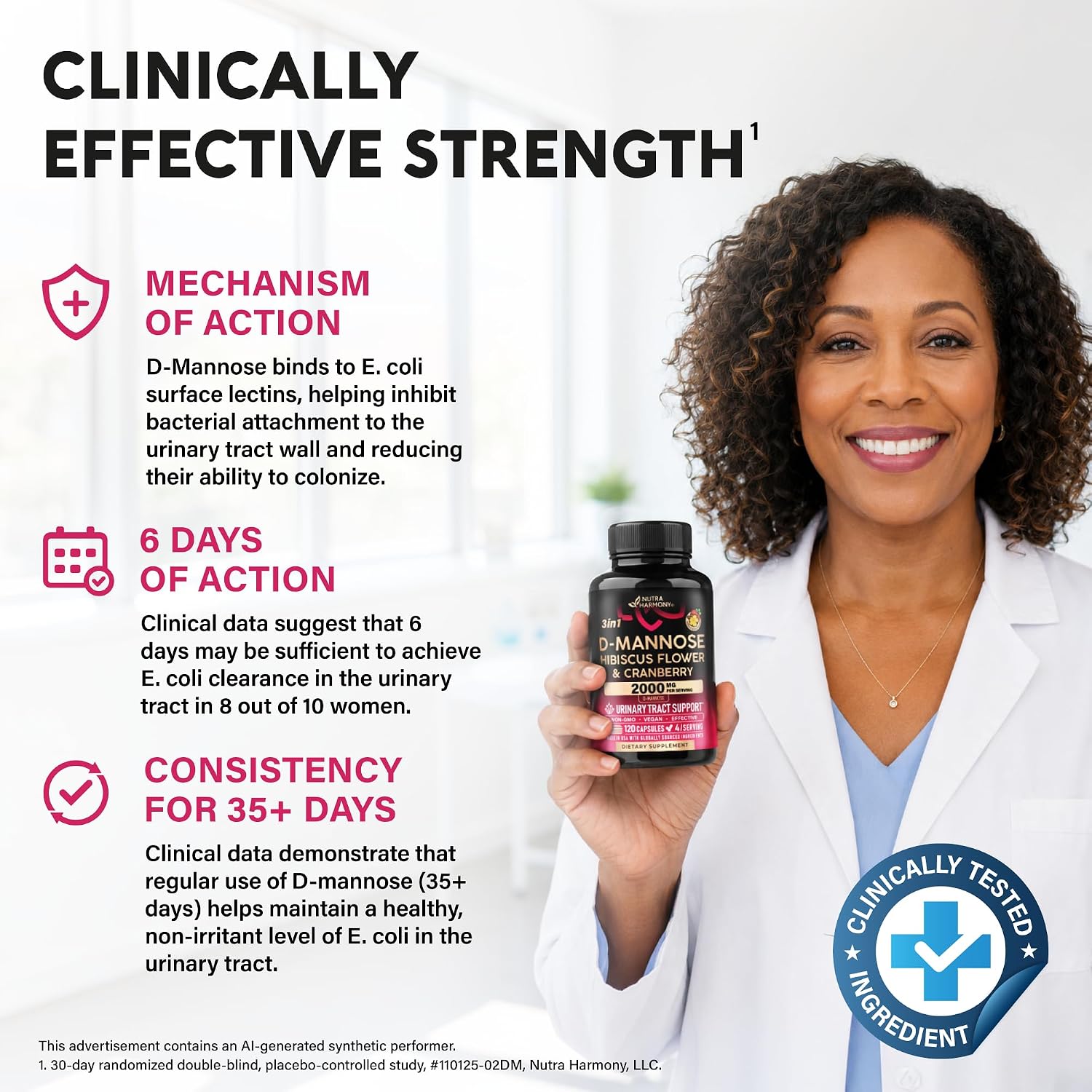 Detalle 2 de NUTRAHARMONY NH-DMANSCPS120 D-Mannose Capsules, 2,000 mg with Cranberry