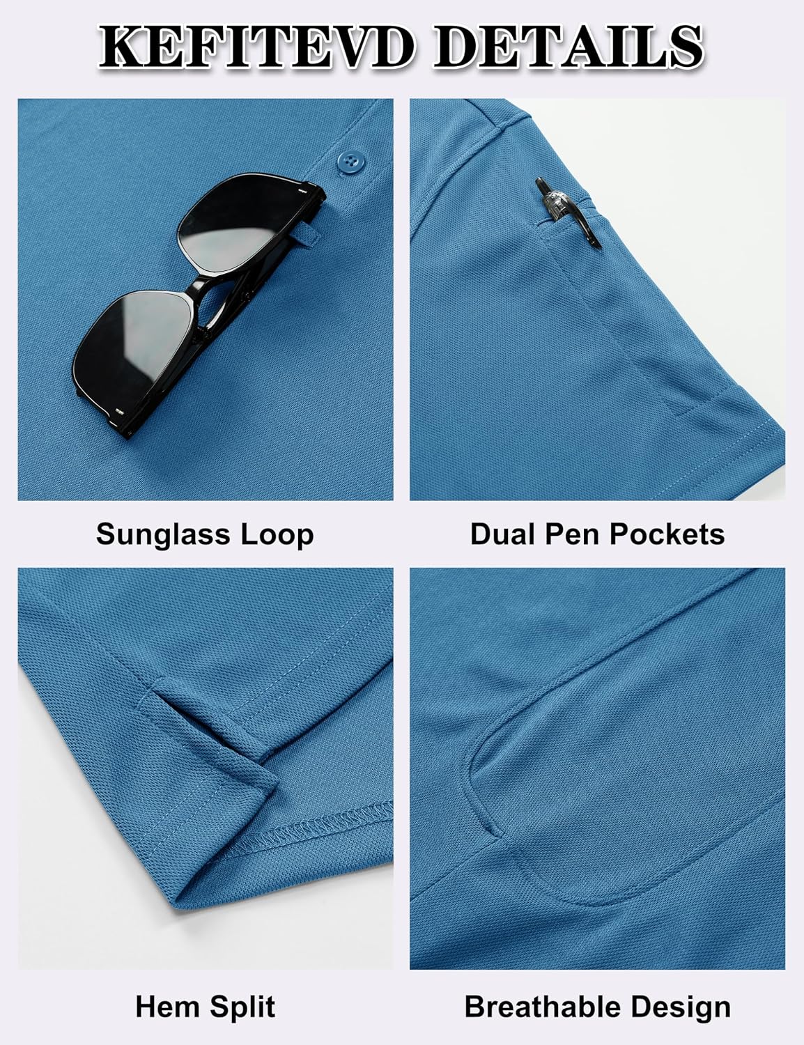 Detalle de KEFITEVD Polo Shirt da Uomo a Maniche Corte per Golf – Flex e Comfort Traspirante