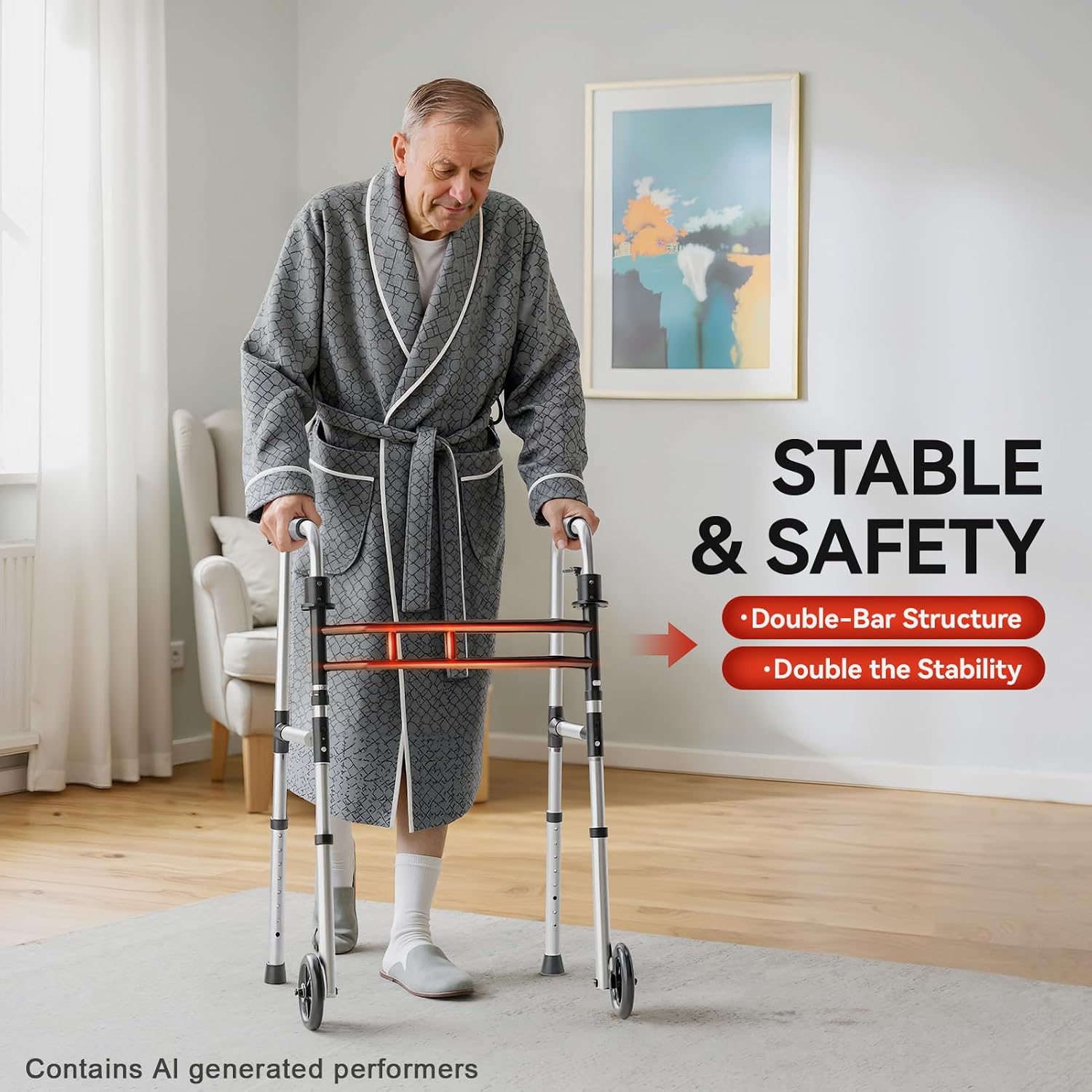 Thumbnail 1 de Loyoda FBL835285 Folding Walker, Adjustable Fit, 5-Inch Front Wheels
