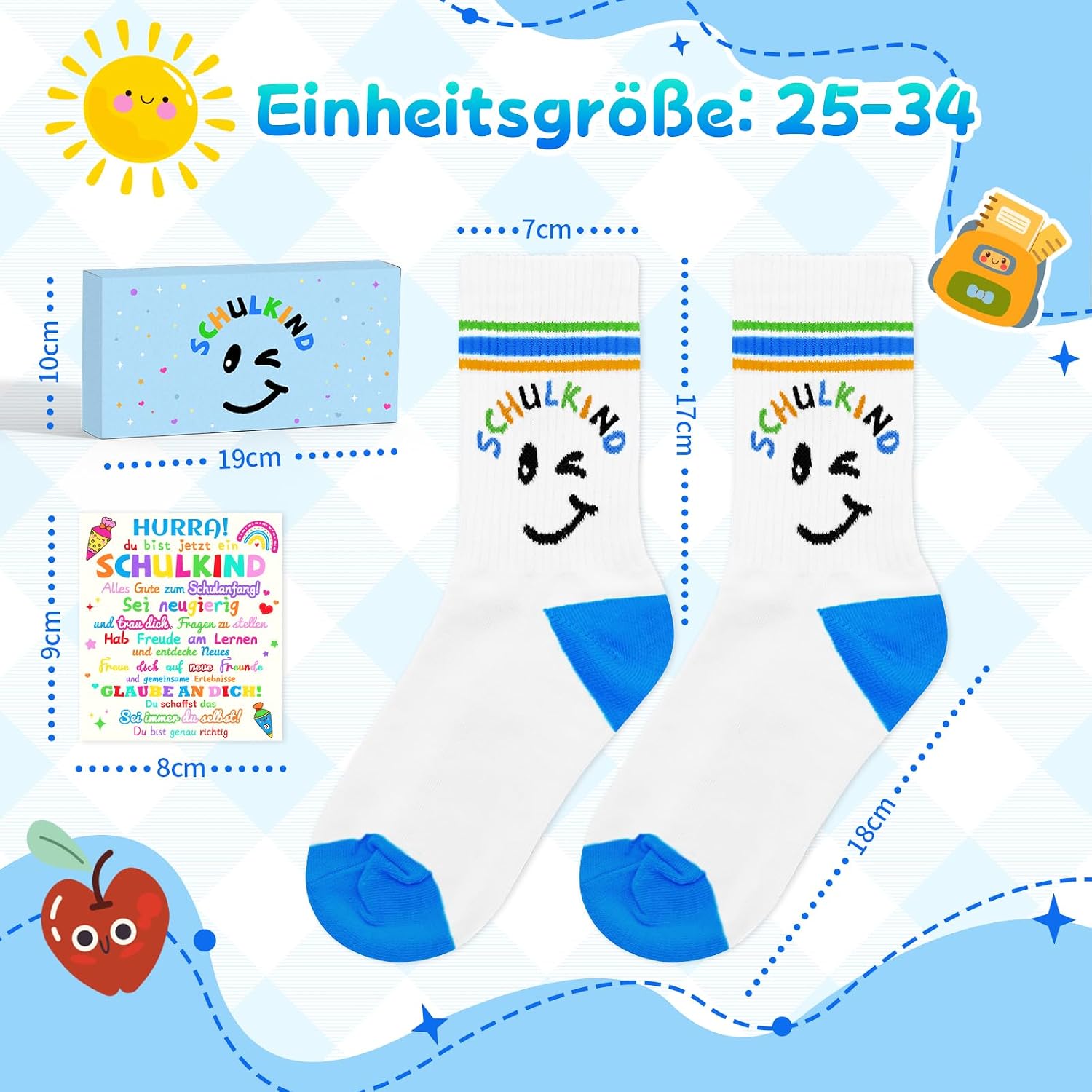 Detalle de WAMIOKAGRO Schulkind Socken Baumwolle 25-34 – Geschenkidee zur Einschulung