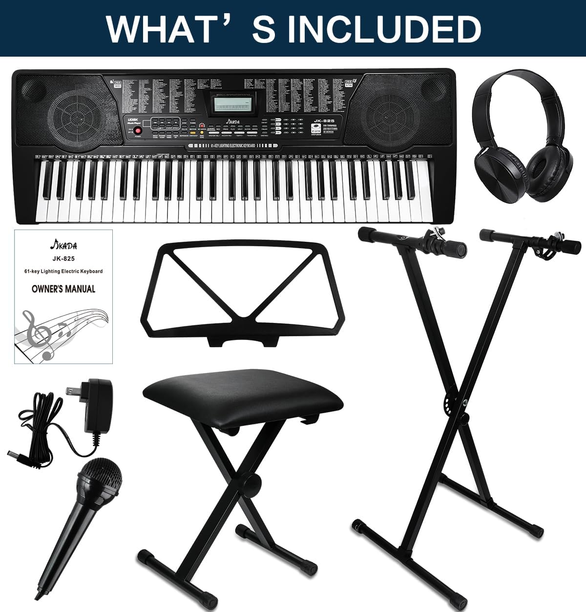 Thumbnail 6 de JIKADA JIKADA-61 61-Key Electronic Keyboard Piano Set with Lighted Keys