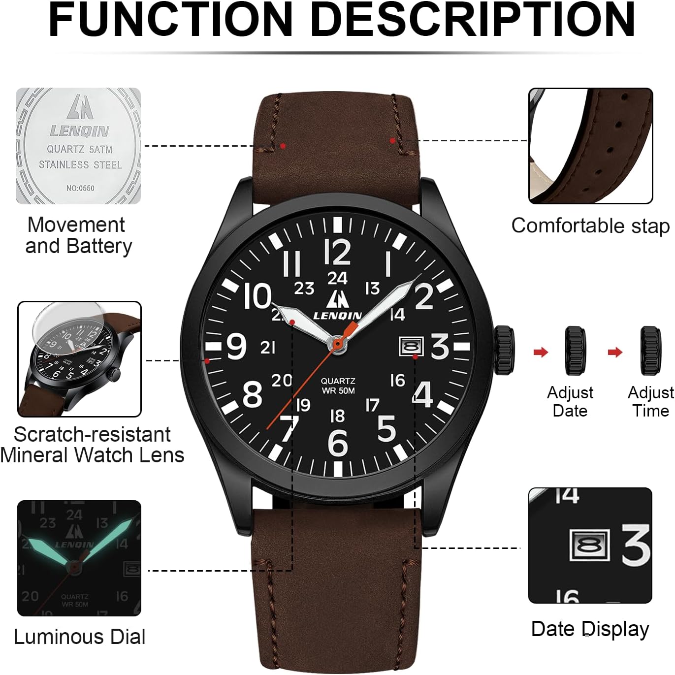 Thumbnail 5 de LN LENQIN Herren Militäruhr 42 mm