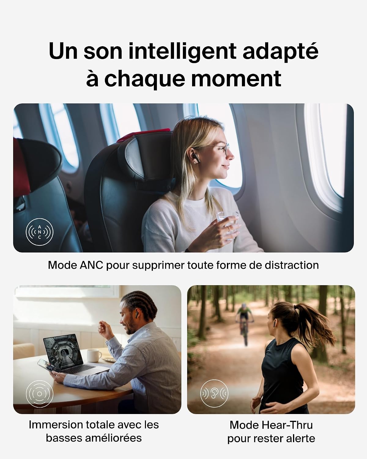 Detalle de Belkin SoundForm Rhythm True Wireless-oordopjes met ANC, multipoint en 28 uur batterijduur