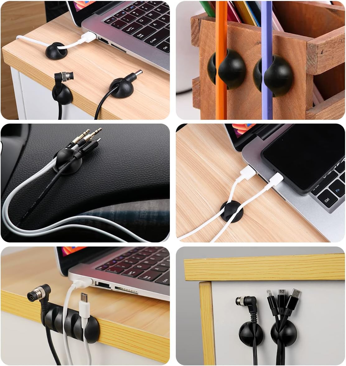 Detalle de URAQT Clips câble organisateur de bureau (noir) – 30 pièces pour câbles jusqu’à 6 mm