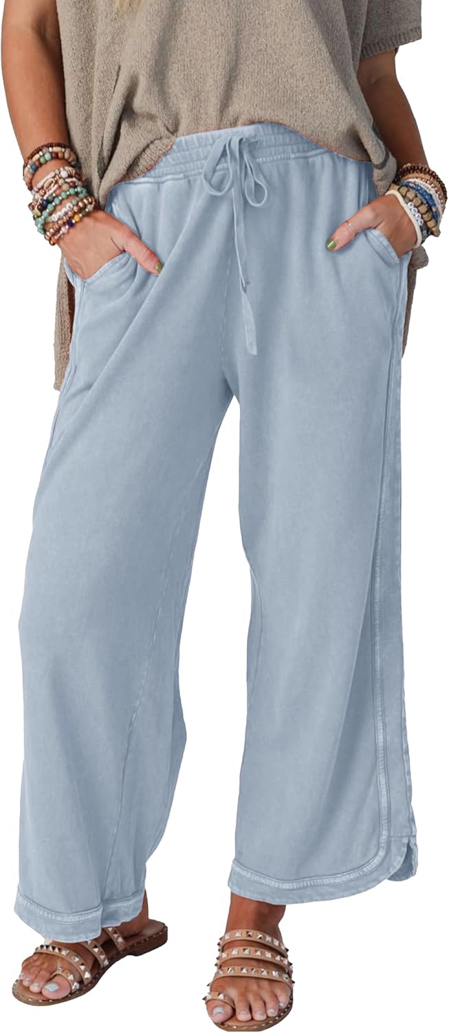Detalle de Malajisi Women's Casual Wide Leg Pants: High Waist Drawstring Sweatpants