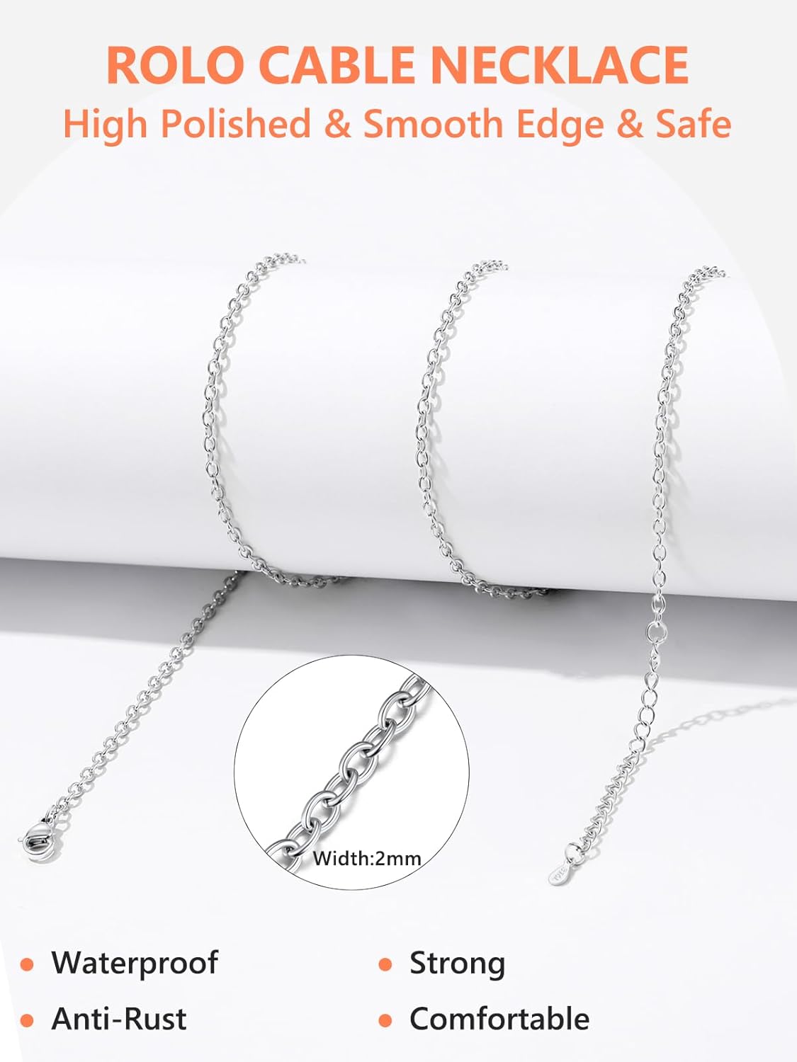 Thumbnail 3 de Silvora Chaîne gourmette en acier inoxydable pour femme – 2 mm, longueur réglable 36–76 cm