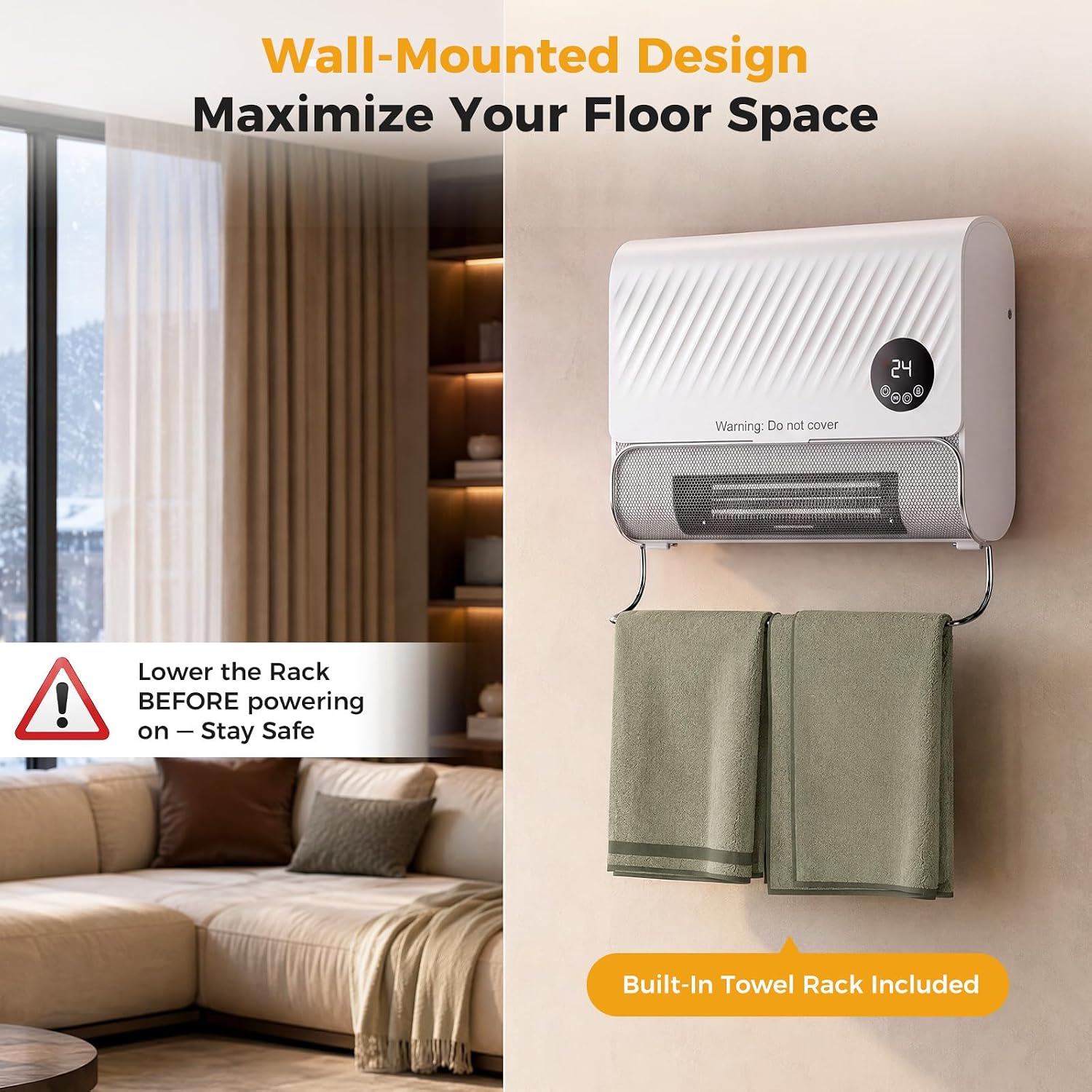 Thumbnail 6 de NEWBULIG 1500W Wall Space Heater with Remote, Timer and Dual Installation