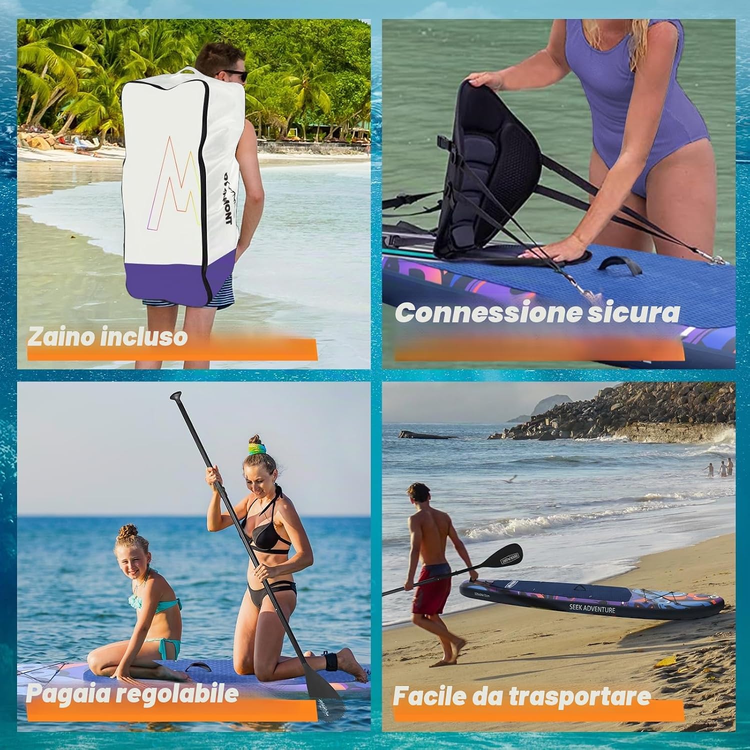 Detalle de Overmont Tavola SUP Gonfiabile 323×84×15 cm: kit completo per adulti, stabile e facile da trasportare