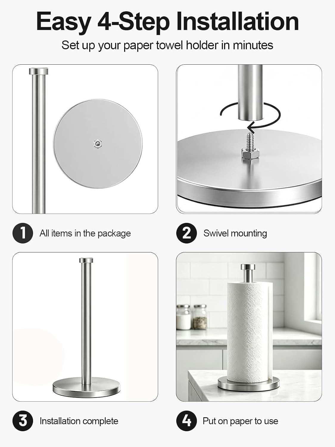 Thumbnail 3 de VEHHE Countertop Paper Towel Holder Stainless Steel