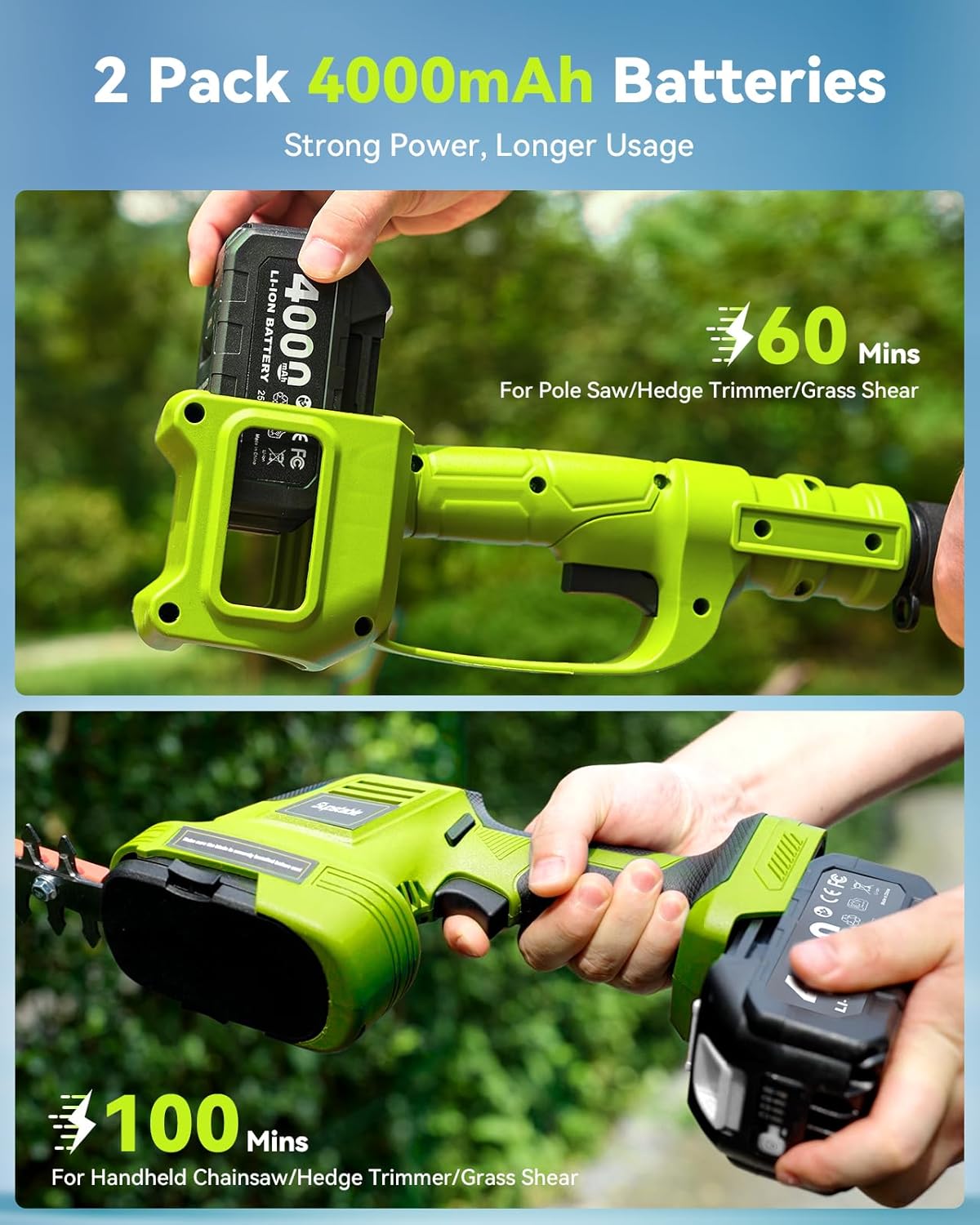 Thumbnail 3 de Kit de jardin Supstable 6-en-1 sans fil : mini-tronçonneuse, taille-haie, élagueuse télescopique jusqu’à 4,57 m