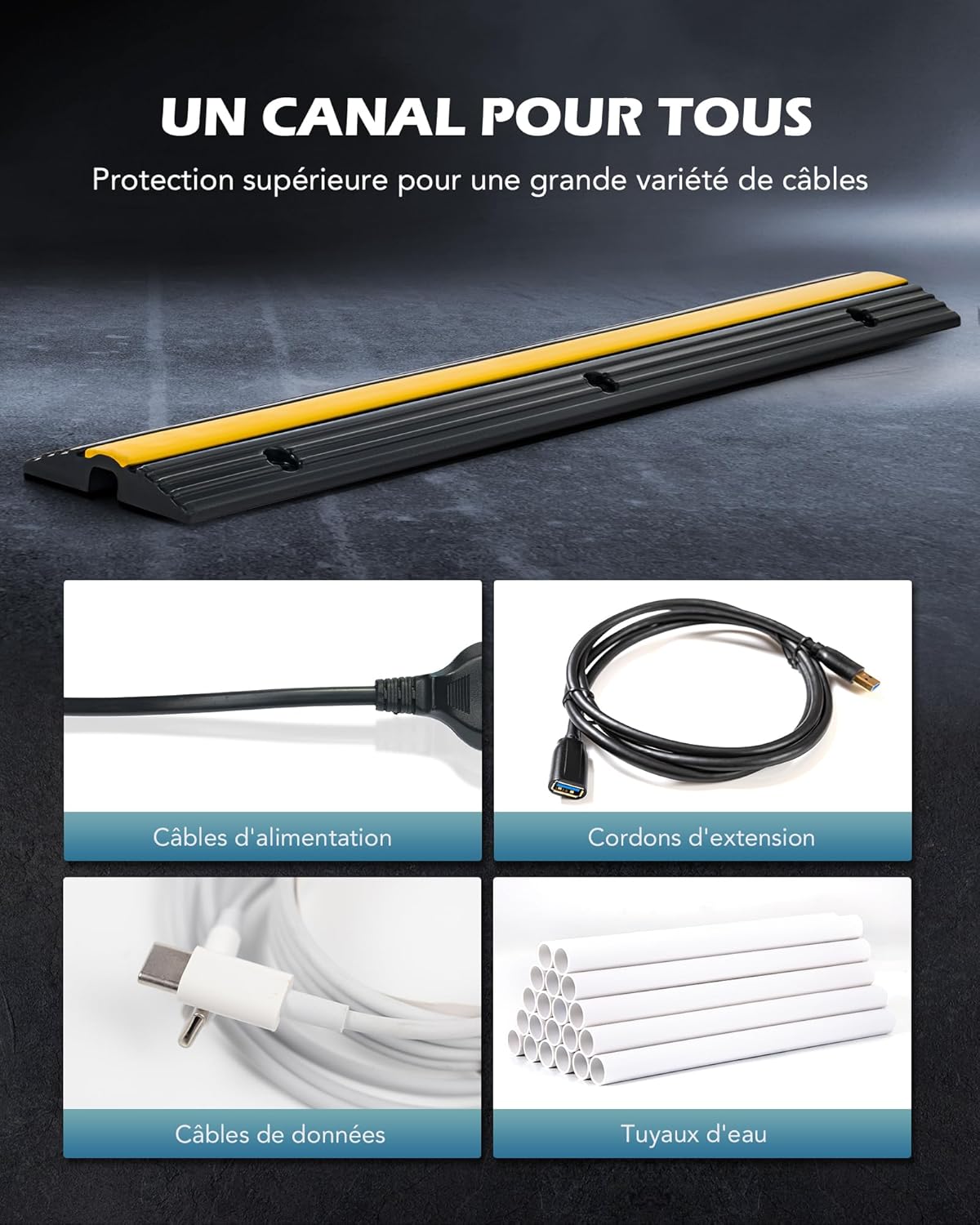 Thumbnail 3 de CREWORKS Passage Cable Sol en Caoutchouc – Passage placher pour câble (1Mx4-1 canal)