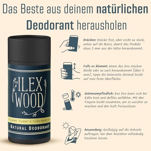 Detalle 2 de The Ilex Wood Ylang-Ylang & Zedernholz Naturdeodorant Vegan 70 ml – handgefertigt, plastikfrei