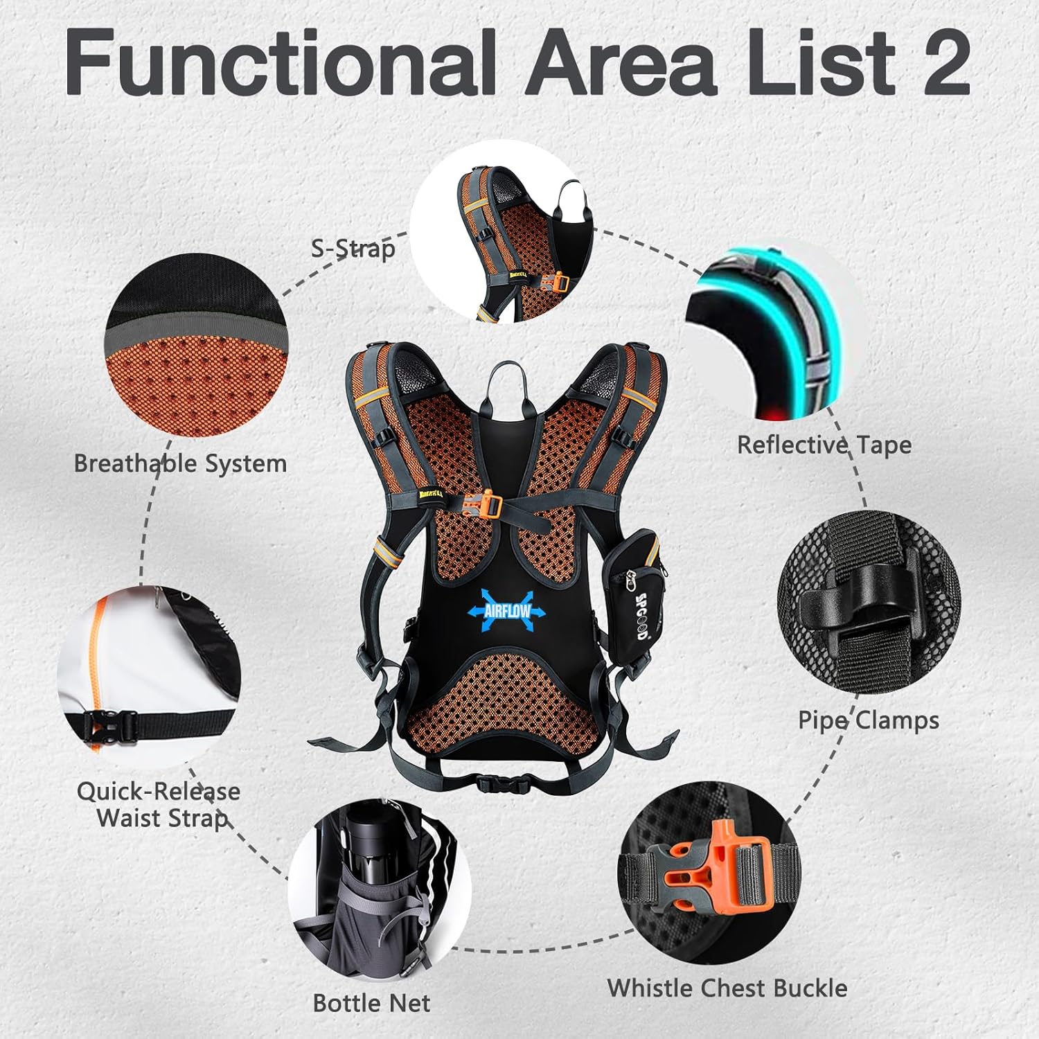 Detalle de SPGOOD Sac À Dos Vélo 25L Gris-Noir