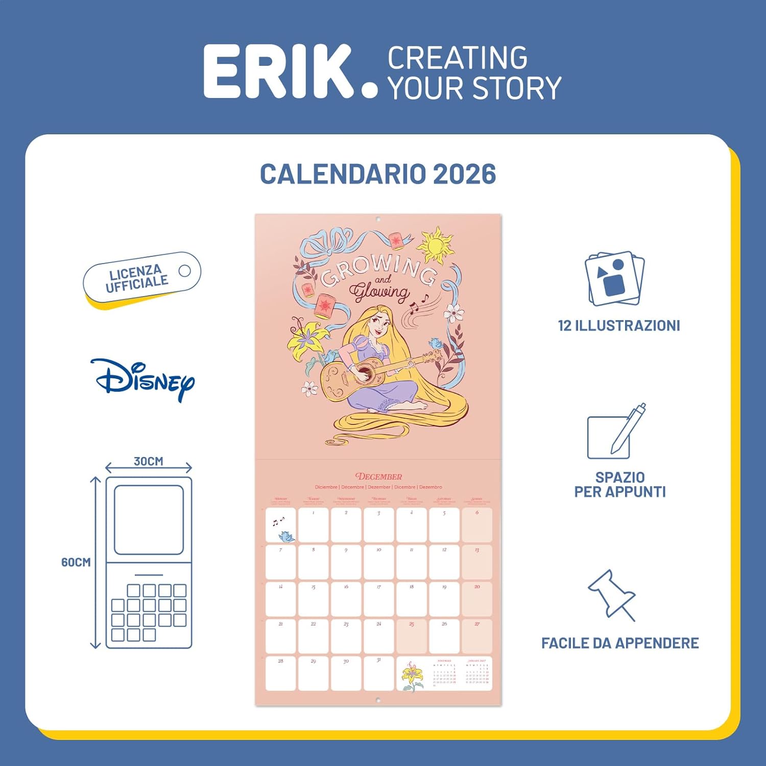 Detalle de Grupo Erik Calendario 2026 Principesse Disney 30x30 cm