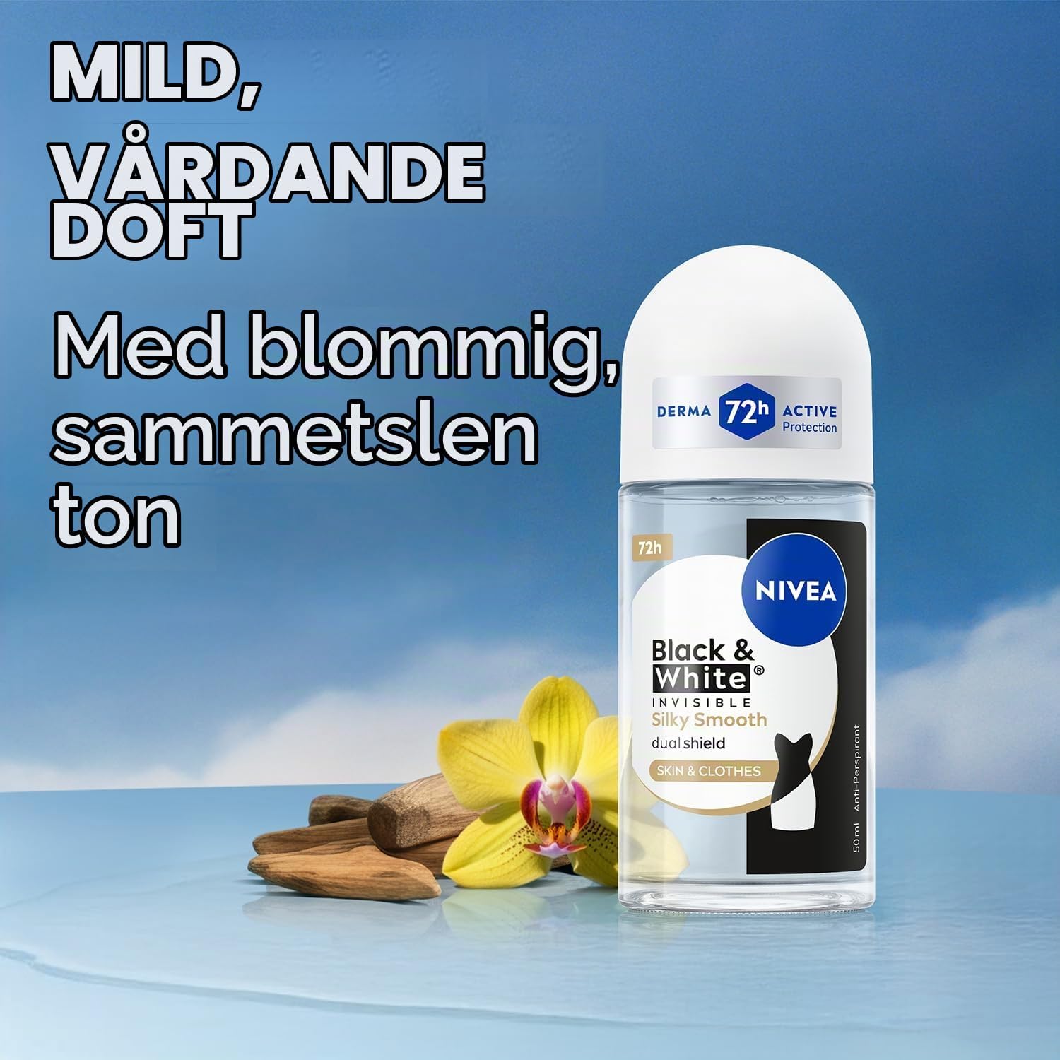 Detalle 2 de NIVEA Black & White Silky Smooth antiperspirant roll-on, 72 h, 50 ml