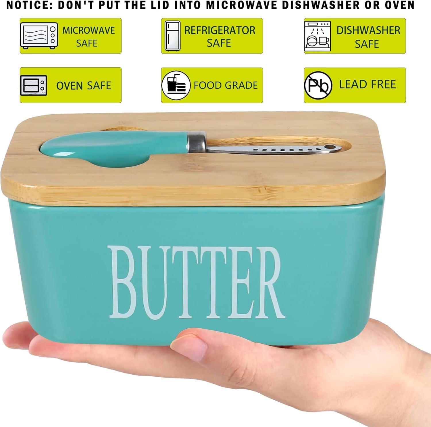 Thumbnail 1 de Ceramic Butter Dish with Wooden Lid