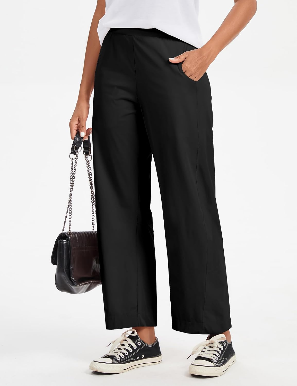 Detalle de LOMON Barrel Pants for Women: Hidden Elastic Quick Dry Travel Crop Ankle Wide Leg Trousers