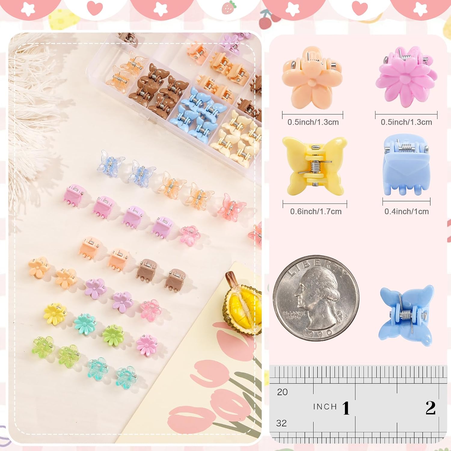 Detalle 2 de CÉLLOT 112-Piece Baby Hair Clips, Mini Flower & Butterfly Claws, 28 Colors