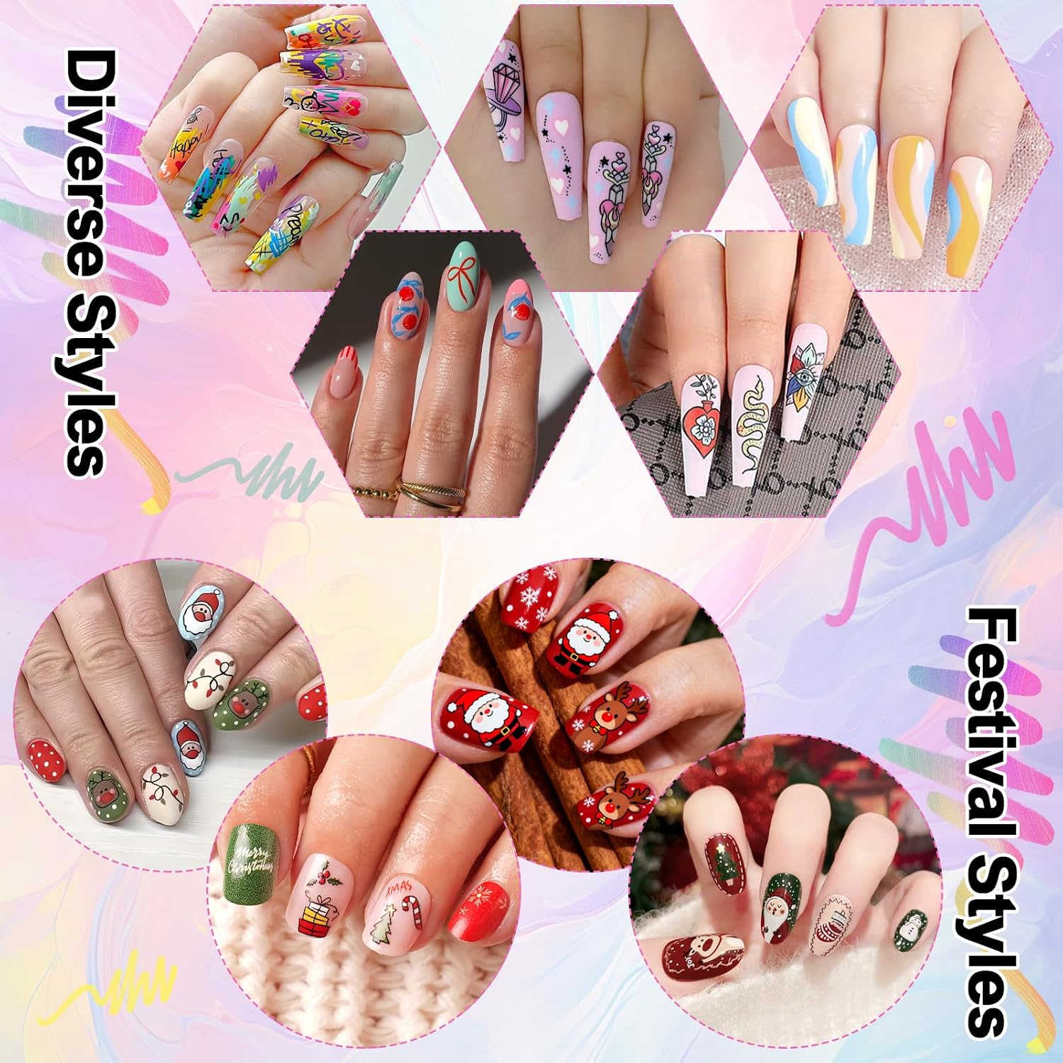 Thumbnail 6 de 12 Farben Nagelkunst Stift-Set für DIY Nail Art – Graffiti- & Malstifte Marker mit Liner & Punktierstift (12-teilig)