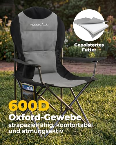 Thumbnail 7 de Homecall Campingstuhl Faltbar bis 150 kg – Angelstuhl 108 cm, Grau (2 Stück)