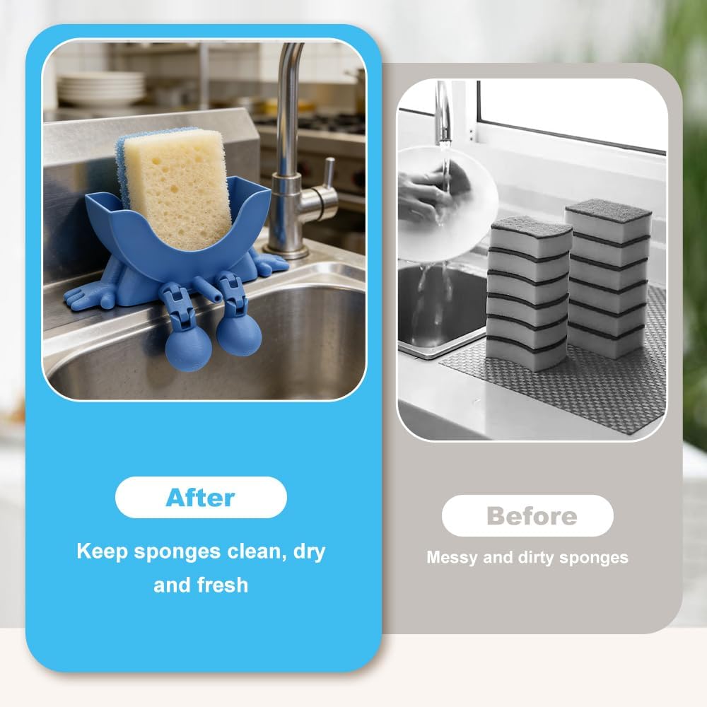 Detalle de BRTNUP Cute Hanging Sponge Holder with Drainage (3D Printed, Yellow) for Kitchen Sink Organisation