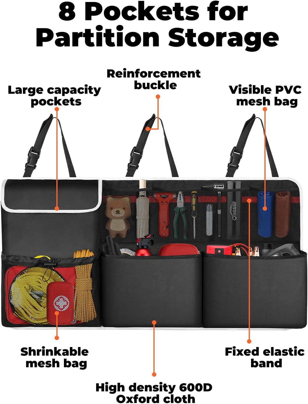 Detalle de Oasser Car Boot Organiser 12L hanging storage