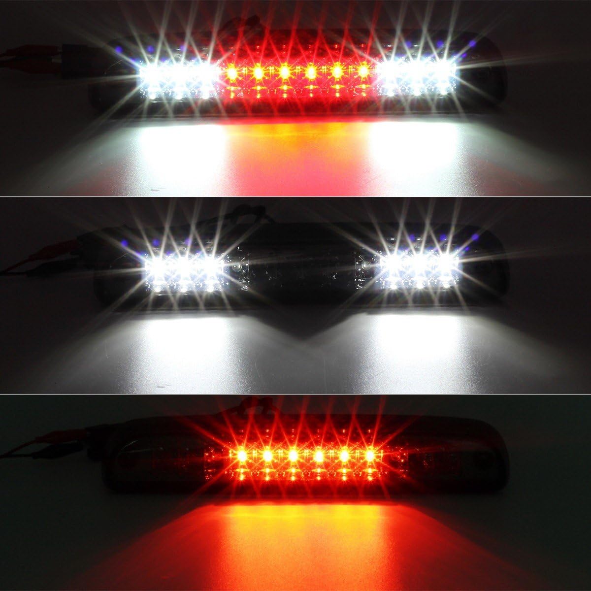 Detalle 2 de Partsam Red/White 12 LED Smoke Lens Chrome Housing 3rd Brake Light for Ford Super Duty & Ranger (1999-2016 F-Series, 1993-2011 Ranger)