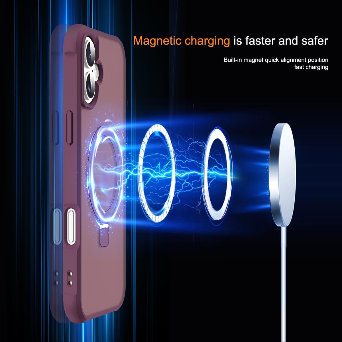 Thumbnail 2 de SKYLMW Compatible iPhone 16 Plus Case with Invisible Magnetic O-Ring Stand (Wine Red)