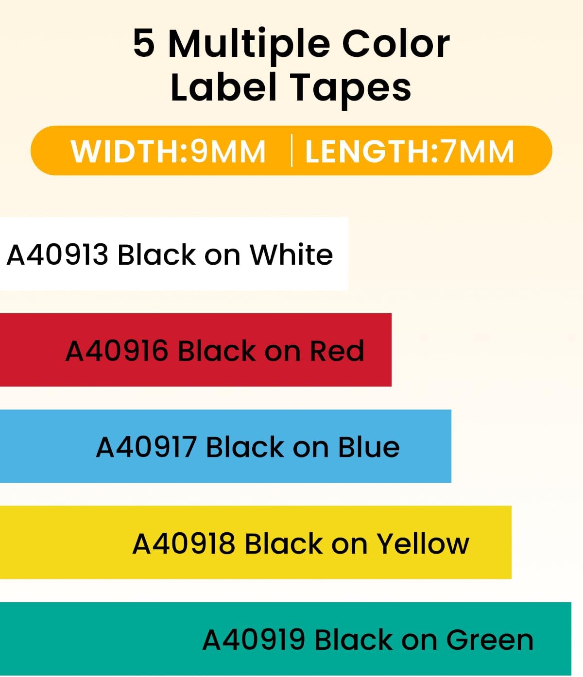 Thumbnail 1 de Upwinning 5er-Pack Etikettenband 9 mm x 7 m – kompatibel mit D1 LabelManager 160/210D/280/360D/420P/640CB, Weiß/Blau/Rot/Gelb/Grün